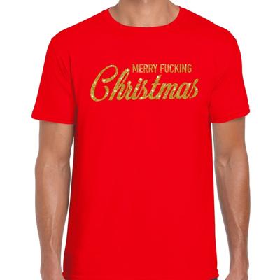 Foute kersttrui t-shirt - Merry Fucking Christmas - rood - voor heren - gouden glitter letters Foute kersttrui t-shirt - Merry Fucking Christmas - rood - voor heren - gouden glitter letters
