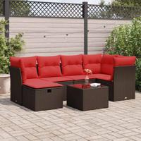 7-delige Loungeset met kussens poly rattan bruin