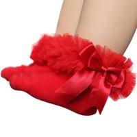 3 paar Bow Lace sokken Baby katoen Ankle sokken maat: S (rood)