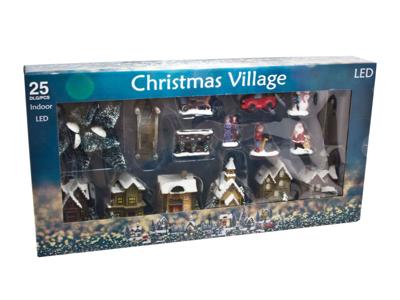 Kerstdorp poly met verl 25- delig excl. batterijen - Hit