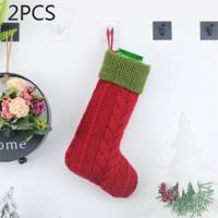 2 stuks CX20221 kerst wol breien sok Gift Bag kerstboom hanger decoratie (rood)