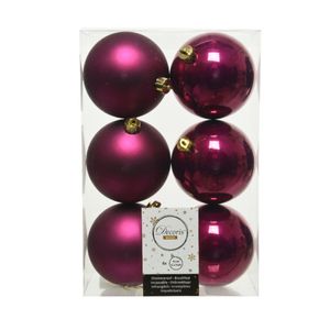 6x stuks kunststof kerstballen framboos roze (magnolia) 8 cm glans/mat   -