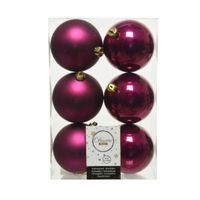 6x stuks kunststof kerstballen framboos roze (magnolia) 8 cm glans/mat   - - thumbnail