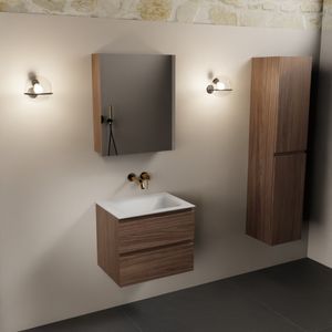 Mondiaz Aivy badmeubel 60cm mocha met wastafel solid surface talc midden zonder kraangat en spiegelkast