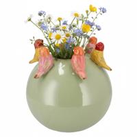 Vaas Spring birds - pistache groen - keramiek - D20 x H20 cm - bloemenvaas