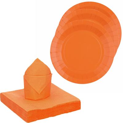 Feest/verjaardag servies set 20x gebaksbordjes/20x servetten - oranje - karton