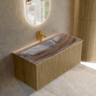 Badmeubel Mondiaz Kurve-Dlux | 100 cm | Meubelkleur Dusk | Wastafelkleur Sombra | Solid surface | Wasbak midden spoelbak | 1 kraangat
