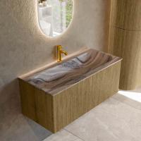 Badmeubel Mondiaz Kurve-Dlux | 100 cm | Meubelkleur Dusk | Wastafelkleur Sombra | Solid surface | Wasbak midden spoelbak | 1 kraangat