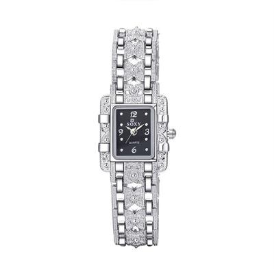 Vierkante wijzerplaat roestvrijstalen band quartz horloge (zwart)
