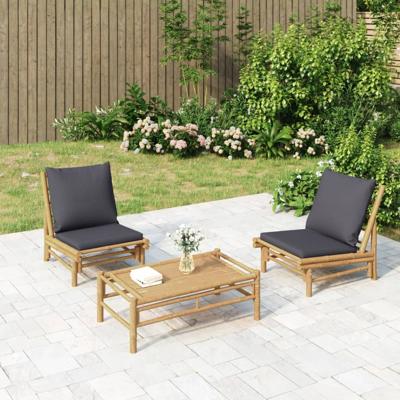 3-delige Loungeset met kussens bamboe donkergrijs