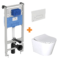 Luca Varess Spirello hangend toilet mat wit randloos met inbouwreservoir en gratis Ideal Standard Oleas M1 glanzend wit bedieningspaneel