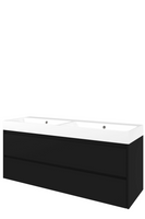 Proline Polystone Loft wastafelonderkast symmetrisch met 2 laden en glans witte wastafel zonder kraangaten 140 x 46 x 62 cm, mat zwart - thumbnail