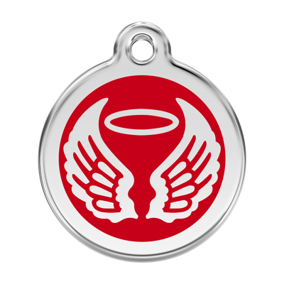 Angel Wings Red roestvrijstalen hondenpenning large/groot dia. 3,8 cm - Reddingo