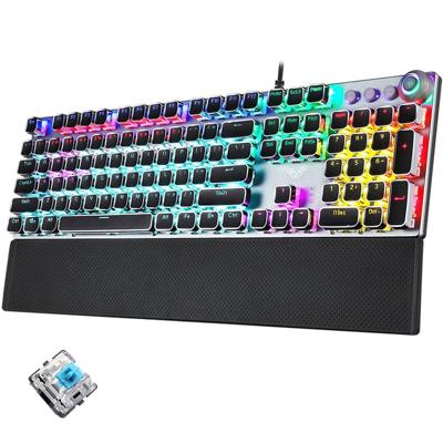 AULA F2088 108 Keys Mixed Light Plating Punk Mechanical Blue Switch Wired USB Gaming Keyboard with Metal Button (Silver)