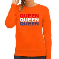 Queen sweater oranje voor dames - Koningsdag truien - thumbnail