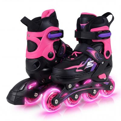 Inlineskates voor Kinderen van 5-7/7-9/9-14 Jaar 4-Voudig Verstelbare Lichtgevende Rolschaatsen met 4 Verlichte Wielen en Veiligheidsvoorzieningen voor Peuters en Beginners-Roze-S