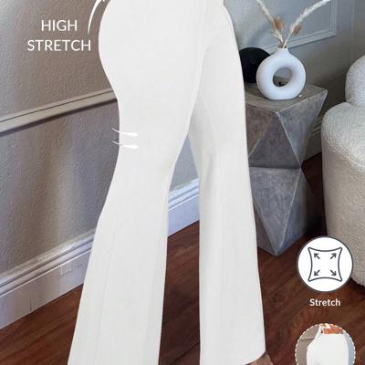 Camel Low Waist Flare Leg Skinny Suit Pants - Elegant Knit Trousers White / XS