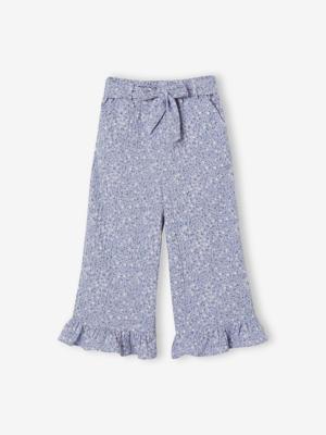 Korte broek voor meisjes met ruches van katoenen gaas blauw, bedrukt