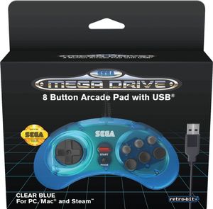 Retro-Bit - SEGA Mega Drive 8-Button USB Controller (Clear Blue)