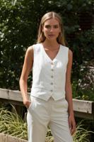 Red Button Waistcoat Cotton Linen Srb4506 Gilets Pearl