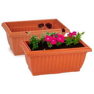 Plantenpot/bloempot Windsor - 2x - buiten/binnen - kunststof - terracotta - L33 x B18 x H15 cm   -