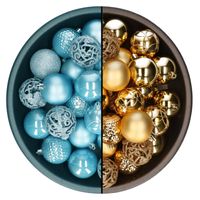 Decoris kerstballen - 74x st - goud en ijsblauw - 6 cm - kunststof - Kerstbal - thumbnail