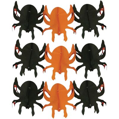 Halloween feestslinger spinnen - 2x - 3 meter - oranje/zwart - van papier