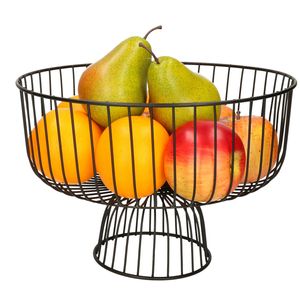 Fruitschaal/fruitmand rond op voet zwart metaal 28 cm