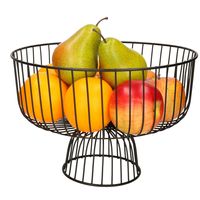 Fruitschaal/fruitmand rond op voet zwart metaal 28 cm - thumbnail