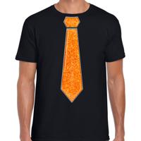 Verkleed t-shirt voor heren - stropdas glitter oranje - zwart - carnaval - foute party - thumbnail