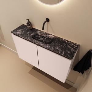 Toiletmeubel Mondiaz Ture Dlux | 80 cm | Meubelkleur Rosee | Eden wastafel Lava Midden | Zonder kraangat