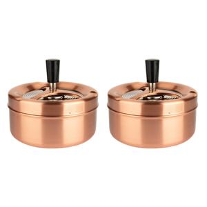 Draaiasbak - 2x stuks - rose goud - 13 cm - rond - drukasbak - draai asbak - stormasbak