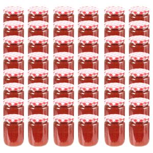 VidaXL Jampotten met wit met rode deksels 48 st 230 ml glas