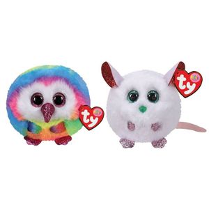 Ty - Knuffel - Teeny Puffies - Owel Owl & Christmas Mouse