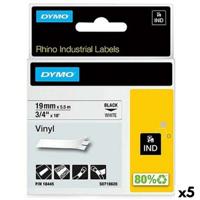 Gelamineerde Tape voor Labelmakers Rhino Dymo ID1-19 19 x 5,5 mm Zwart Wit Lijmen Zelfklevend (5 Stuks)