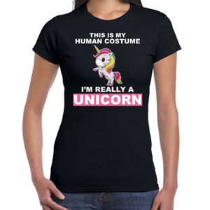 Human costume really unicorn eenhoorn verkleedshirt / outfit zwart voor dames 2XL  -