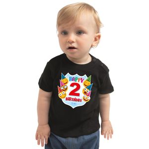 Happy birthday 2e verjaardag t-shirt / shirt 2 jaar met emoticons zwart voor baby