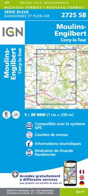 Topografische kaart - Wandelkaart 2725 SB - Serie Bleue Moulins-Engilbert | IGN - Institut Géographique National