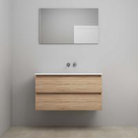 On-Line Badkamermeubelset - 100 cm - Voorgemonteerd - Acryl Wastafel - zonder Kraangat - Spiegel - Eiken