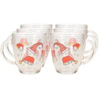 Kerst mok/beker - 6x stuks - met kerstmutsen - glas - 300 ml - kerstbekers - kerstartikelen