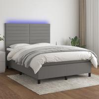 Boxspring met matras en LED stof donkergrijs 140x190 cm