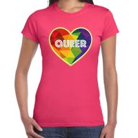 Gay Pride t-shirt met tekst - dames - roze - queer - LHBTIQ - thumbnail