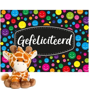 Keel Toys pluche giraffe knuffel 14 cm met Gefeliciteerd A5 wenskaart