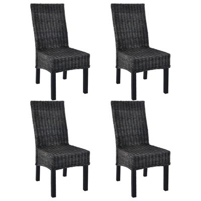 Eetkamerstoelen 4 st kubu rattan en mangohout zwart
