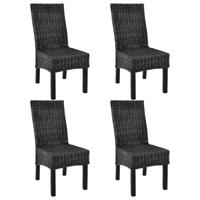 Eetkamerstoelen 4 st kubu rattan en mangohout zwart