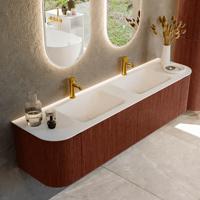 Badmeubel Mondiaz Kurve | 180 cm cm | Meubelkleur Ruby | Wastafelkleur Talc | Solid surface | Wasbak beiden zijden spoelbak | 2 kraangaten