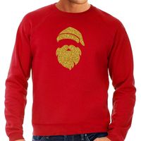 Kerstman hoofd Kerst sweater / trui rood voor heren met gouden glitter bedrukking 2XL  -