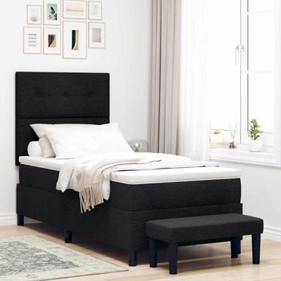 Boxspringbed met matras en bank stof zwart 100x200 cm