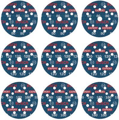 Bosch Accessoires EXPERT 9-delige set Schuurschijf O780 met film onderlaag, 125 mm, 3xG80; 3xG120; 3x180 - 2608902407