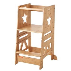 VEVOR kinderopstapje 158,9 kg draagvermogen opstapje 844 x 553 x 482 mm krukje grenenhout bamboe plank in hoogte verstelbaar van 328 tot 520 mm leertoren kinderkrukje opstapje kinderkrukje